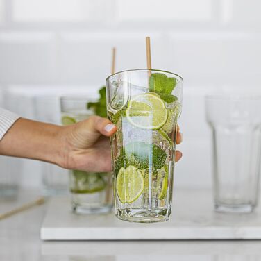 Cocktail Glasses Large Drinking Glasses Caipirinha Glasses | 630 ml | Set of 6 | Cocktail Highball Water Glass Set XXL Tumblers Retro Design | Dishwasher Safe | Collection Alva | Transparent