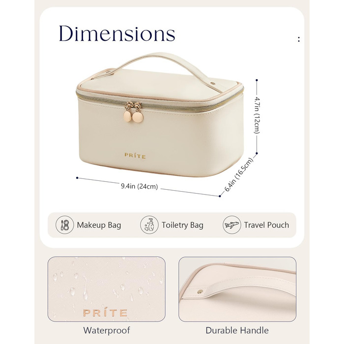 Велика косметичка для жінок: водонепроникна дорожня косметичка з відділеннями (Бежевий)