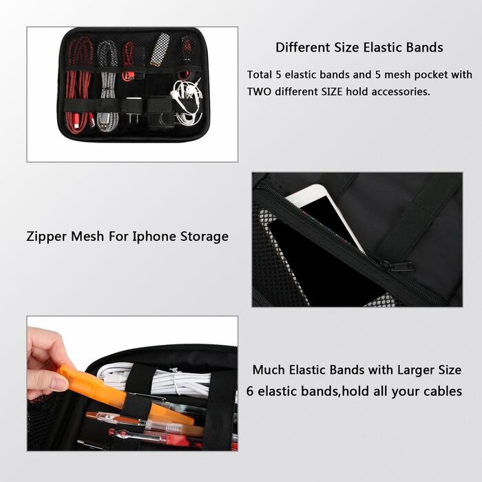 MATEIN Cable Bag Organizer, Cable Organizer Bag Travel Cable Bag 3-Layer Cable Organizer Cable Storage Cable Organizer Bag Charging Cable Bag Tech Pouch Electronics Bag for Phone, Black