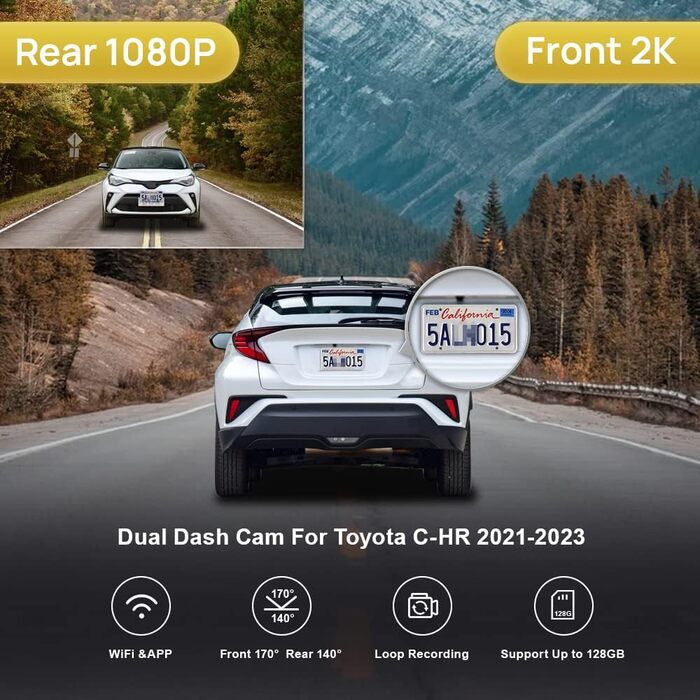 Відеореєстратор FITCAMX для Toyota C-HR (2017-2020) 4K WiFi з картою 64GB