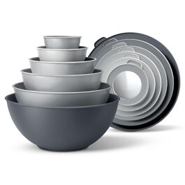 Набір пластикових мисок для змішування COOK WITH COLOR з TPR-кришками, 12 предметів (6 мисок та 6 кришок), підходять для мікрохвильової печі, сірі