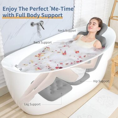 Подушка для ванни Ganzkörper з 160 присосками, 129.5 x 40.6 см (темно-сіра). Підтримка голови та шиї, з мішком для білизни.