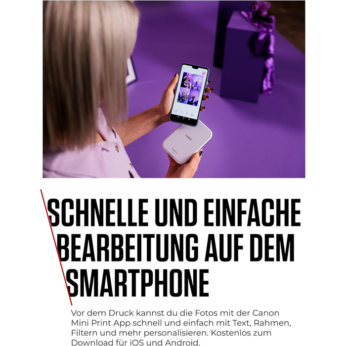 Canon Zoemini 2 perlweiß - Міні фотодрук принтер, мобільний, портативний, білий. Комплект для друку (5x7,6 см, для смартфону/планшету, вбудований акумулятор) + 20 ZINK картриджів + 10 круглих наліпок