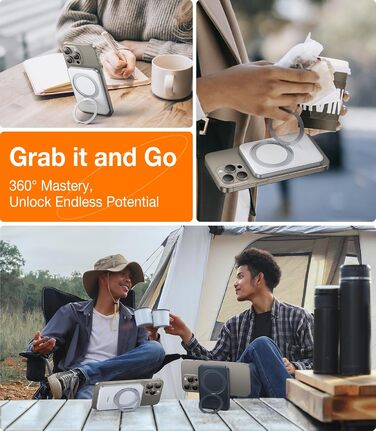 Power Bank TORRAS 5000mAh з MagSafe та кільцем для iPhone 16/15/14/13/12. Бездротовий, USB-C, чорний