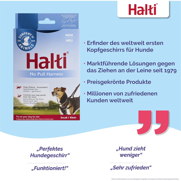 Нашийник для собак HATI No Pull Anti-Zug, великий розмір - запобігає потягування, з регульованою грудною та стегновою стрічкою, світловідбиваючий матеріал, чорний, S
