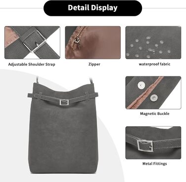 Сумка жіноча Miss Lulu велика шопер Tote Bag з м'якої PU шкіри середнього розміру, сіра (2-2)