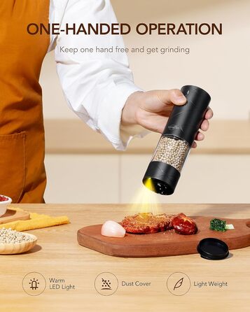 Sangcon Salt and Pepper Grinder 2-Piece Set, Rechargeable via USB, with LED Light, Large Capacity Pepper Grinder, Automatic Grinding and Adjustable Grind Fineness, Suitable for a Variety of Selection