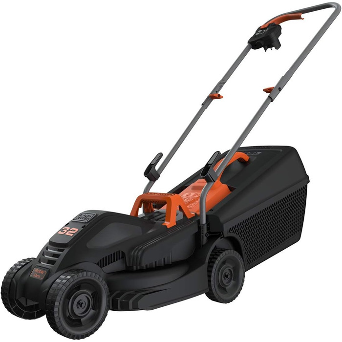 Електрична газонокосарка Black+Decker BEMW351, 1000 Вт, 32 см, 3-рівневе регулювання висоти, 35 л травозбірник, для малих садів, мультиколор