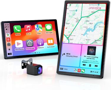 Портативна автомагнітола Krunia 8'' з Apple CarPlay і Android Auto, 1440x900 HD-дисплей, магнітне кріплення, OTA-оновлення, камера заднього виду, Bluetooth, голосове керування, GPS-навігація