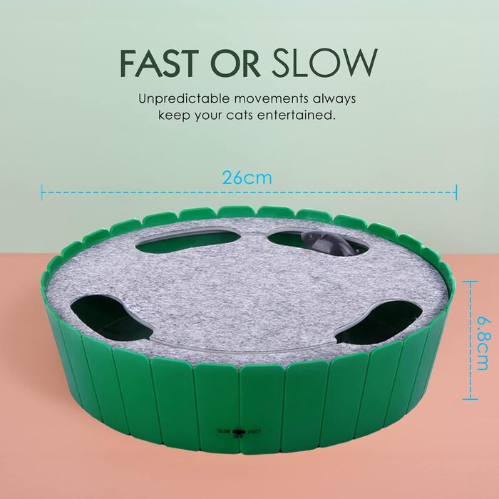 Pawaboo Cat Toy Electric Mouse, Interactive Kitten Toy Cat Bed Scratch Mat Catnip, Cute and Safe Toy Play Ball for Small Cat Play Biting Chewing - Green