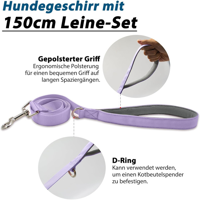 Нашийник для собак з повідком, безпечний нашийник від виривання, анти-тяга, нашийник для собак з ручкою та світловідбиваючими елементами, легкий, регульований, для середніх собак (XS) (Дуже маленький, фіолетовий)