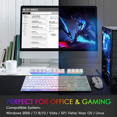 FELiCON Комбо-набір бездротової клавіатури та миші, 4800mAh, RGB LED-підсвічування, керування кнопками, ергономічний дизайн, 7 кольорів, чорний (K&M)