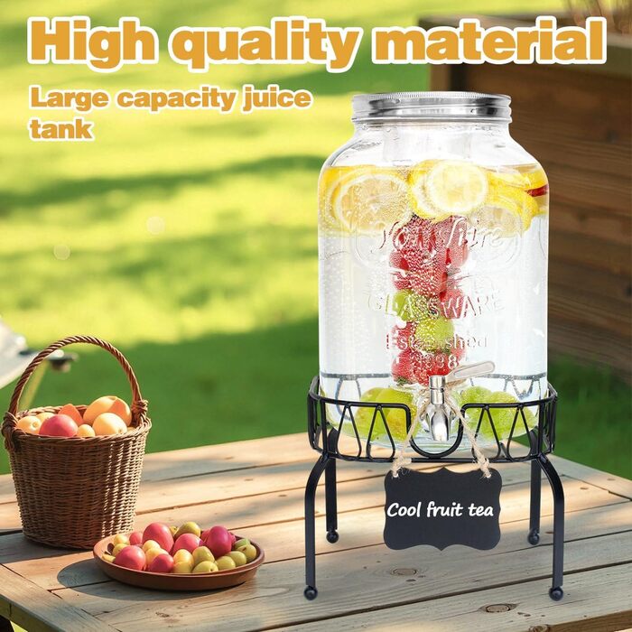 Диспенсер для напоїв на 7.6л зі стійкою, скляний диспенсер для води, соку, з нержавіючої сталі з краном, для дому, вечірок, свят