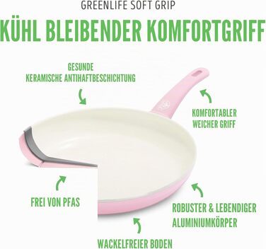 Набір кухонного посуду GreenLife Soft Grip з керамічним антипригарним покриттям, 16 предметів (сковорода, сотейник, каструлі), без PFAS, підходить для посудомийки та духовки, Рожевий