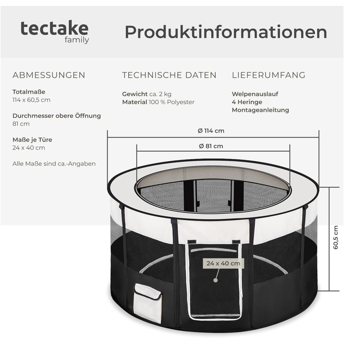 Тектейк® вольєр для цуценят, аксесуари для собак, вольєр для собак, складаний, для дрібних тварин, таких як кролики, коти, як вольєр для вигулу, для кроликів, морських свинок - Чорний Чорний | № 402438