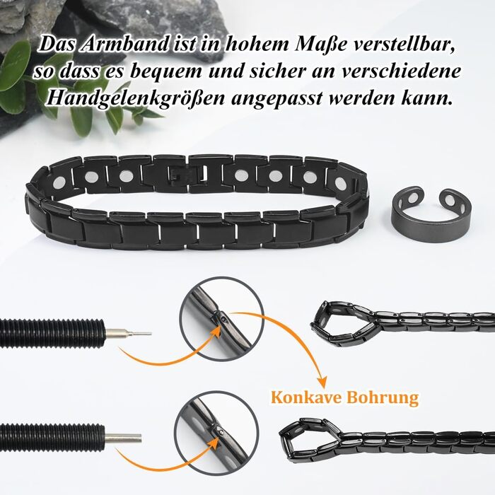 Браслет магнітний чоловічий Vicmag з титанової сталі, подвійний ряд магнітів, регулюється, з подарунковою коробкою (однорядний, чорний)