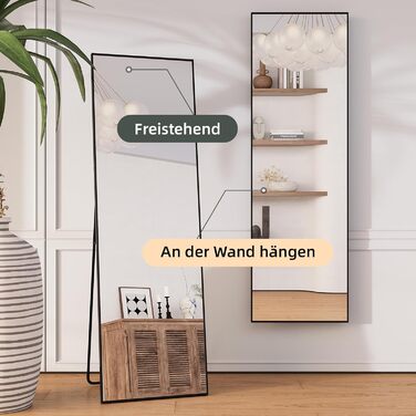 Large Standing Mirror with Black Metal Frame
