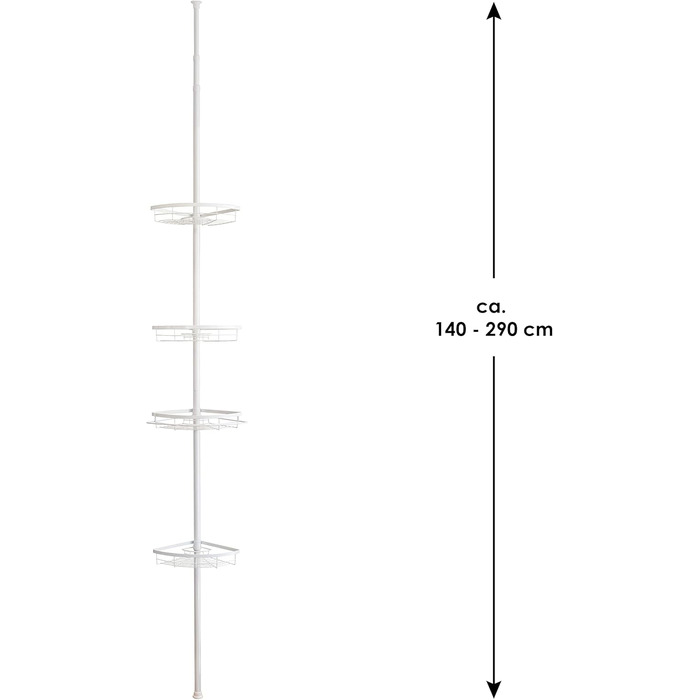 Bremermann Telescope Corner Shelf, 4 Baskets, Telescope Rod up to approx. 290 cm (White)