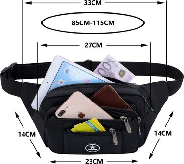 Водонепроникна поясна сумка для чоловіків та жінок, для спорту, бігу, піших прогулянок, велосипеда, з кишенькою для ножів та інструментів, чорна
