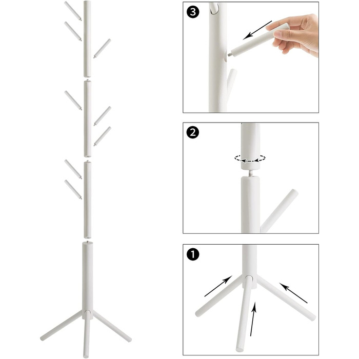YMYNY Clothes Rack, For Clothing, Jackets, Hat, Wardrobe in Tree Shape, Clothes Rail With 8 Hooks, Bedroom, Hallway, Natural Colors HCR001N (White)