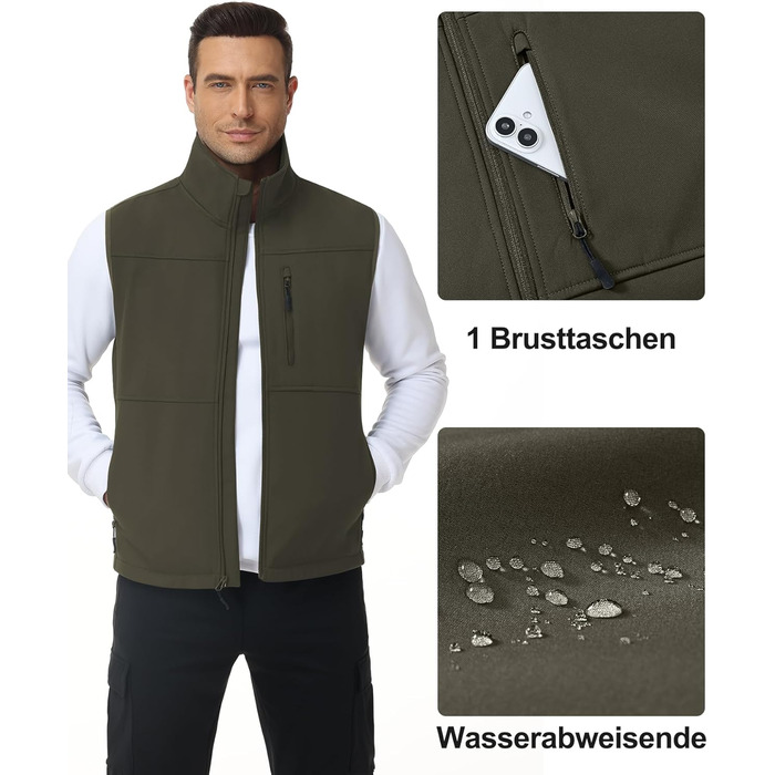 Чоловіча куртка Weste Outdoor з софтшелю, водонепроникна та вітронепроникна, bodywarmer, флісова підкладка, для піших прогулянок, колір: хакі (S)