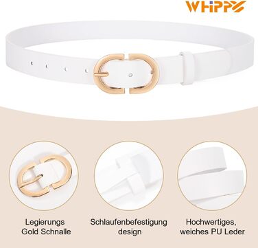 Жіночий шкіряний ремінь WHIPPY для джинсів з золотою пряжкою, розмір L (довжина 120 см)