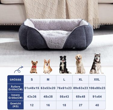 JOEJOY Dog Bed - Medium & Large Dogs, Dog Basket, Washable - Fluffy Dog Bed, Non-Slip Dog Beds & Baskets, Plush Dog Basket for Dogs and Cats (L76×61×23 cm)