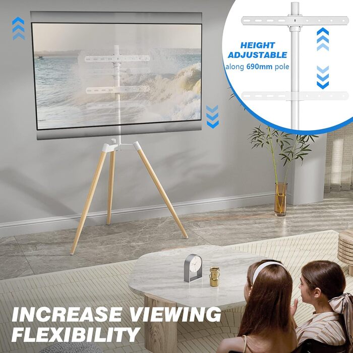 Adjustable TV Stand Tripod - Fits 32-65 inch TVs, VESA 400x400mm, 35kg Weight Capacity, Beige