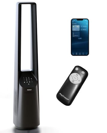 Вентилятор Pro Breeze 101см з ротором, Smart Home, Wi-Fi, LED дисплей, 6 швидкостей, тихий, 5 режимів, осциляція 60°, таймер 7год, чорний