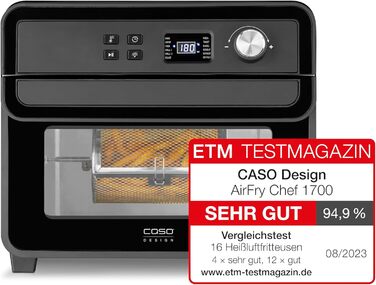 Фритюрниця CASO AirFry Chef 1700 чорна, без попереднього розігріву, 3 рівні, 1700 Вт, температура 40-230°C, таймер, конвекційна