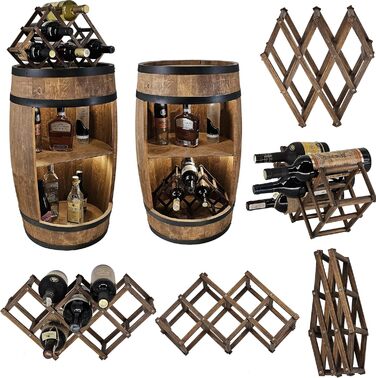 CREATIVE COOPER Fass bar LED RGB with Wine Holder - Wine Rack - Barrel Bar House Bar 80x50cm - Rustic Decor Bar Cabinet Wine Stand – Wine Cabinet (Dark Brown)
