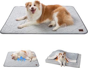 Килимок для собак та котів, ультрам'який, водонепроникний, 75x60 см, можна прати, з двостороннім охолодженням та підігрівом для цілорічного комфорту, сірий та білий (89x75 см, сірий та білий)