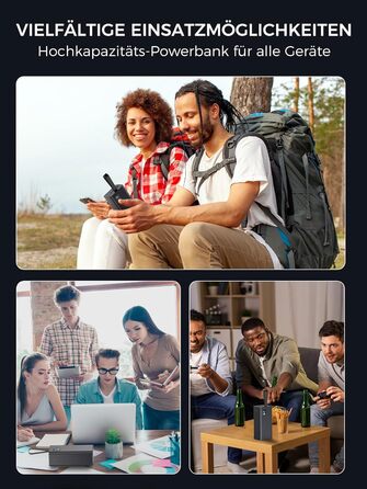 Powerbank Upgrade 70000 mAh: Швидка зарядка 30W PD, 5 виходів USB-C, LED дисплей, портативний зарядний пристрій для iPhone, кемпінгу - Чорний