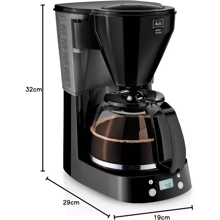 Кавомашина Melitta Easy Timer з таймером, скляна колба, стоп-крапля, 10 чашок, чорна