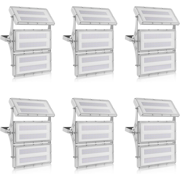 Viugreum Upgrade LED Floodlight 24000LM Floodlight Outdoor IP65 Outdoor Floodlight 6500K Floodlight Cold White Spotlight Outdoor Floodlight Floodlight with 50cm Cable for Backyard Driveway Garage Hallway (6 PACK 300W)