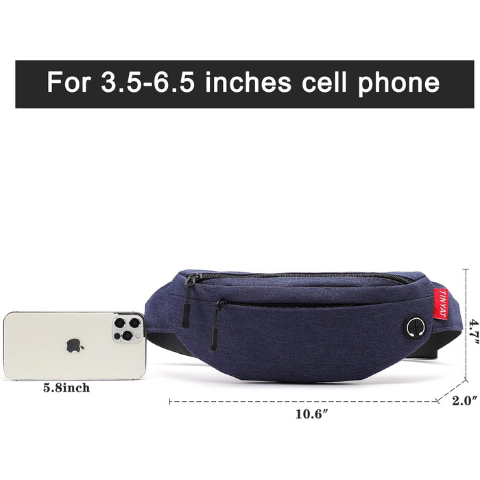 Поясна сумка TINYAT для туризму та спорту (сірий, темно-синій)