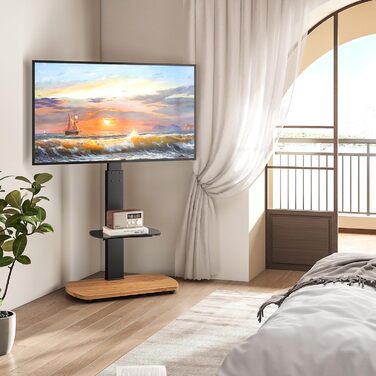 Підставка для телевізора Ttap 32-65 дюймів з дубом та скляною полицею, поворотна та регульована по висоті