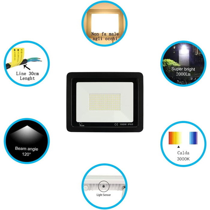 LED Floodlights Outdoor, LED Floodlights 100W, LED Outdoor Floodlights IP65 Waterproof, LED Spotlights 10000LM, LED Spotlights Outdoor 3000K Warm White, for Backyard, Garage, Hallway, Garden [Black]