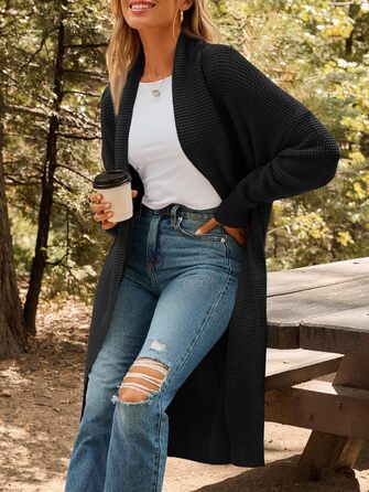 Жіноча в'язана кардиган LILLUSORY, великий розмір, відкритий спереду, зимова куртка XL чорного кольору