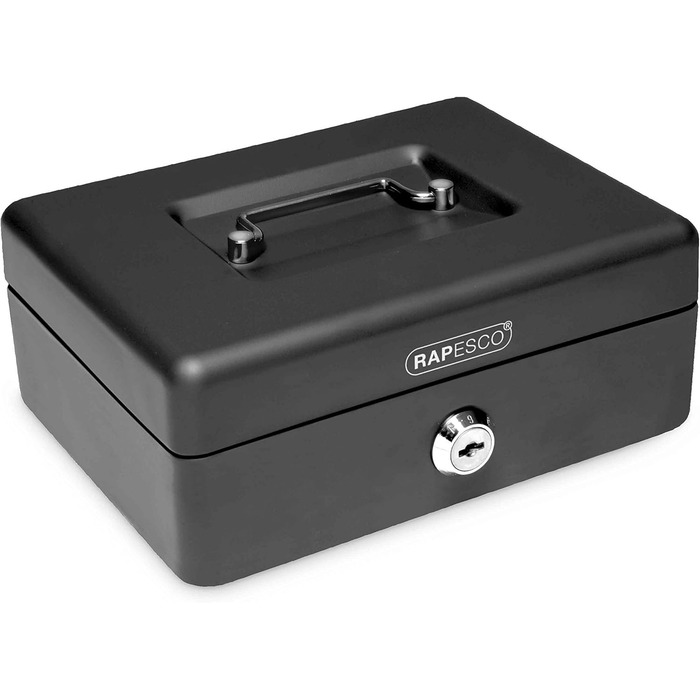 Металева касова скринька Rapesco SB0006B1 з замком, 3 ключами та висувним відділенням, розмір 6, чорна