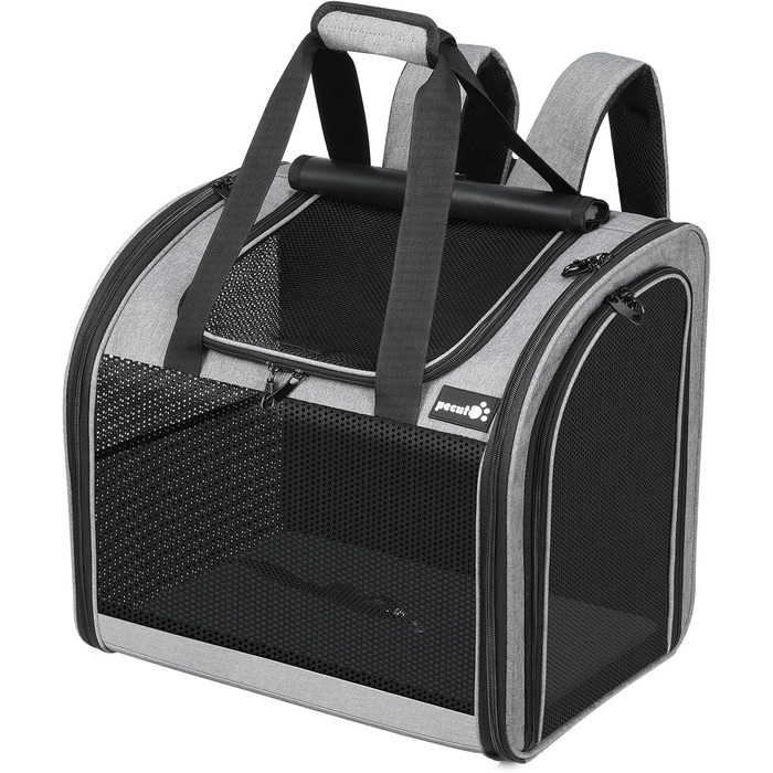Pecute Рюкзак для собак та 2 котів, переноска для тварин, сумка-рюкзак, переноска з вентиляцією, складаний рюкзак для собак та котів (Сірий 03)