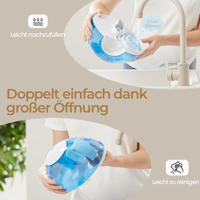 Зволожувач повітря Raydrop 2.2L для спальні, ультразвуковий, тихий (28dB), з нічним підсвічуванням (блакитний)