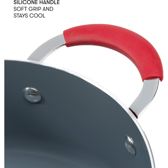 Набір каструль та сковорідок Cooking Light з антипригарним покриттям Ceramic, 12 предметів, з силіконовими ручками, червоний
