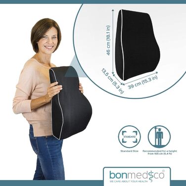 Подушка для офісного крісла Bonmedico з ефектом пам'яті: підтримка попереку для офісу, авто та дому, чорна, ергономічна, стандартна