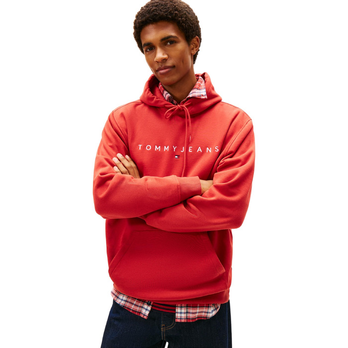 Чоловічий худі Tommy Jeans Linear Logo з капюшоном, червоний (Terracotta Red), розмір XL