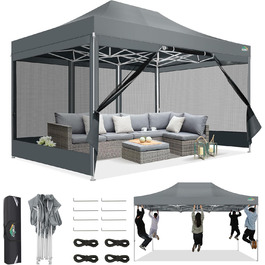 COBIZI Pavilion 3x3m Foldable, Waterproof & Winterproof – Stable Garden Tent with 23mm Steel Pipe, UV50+ and Mosquito Nets for Camping/Parties + Carry Bag (Gray, 3mx4.5m)