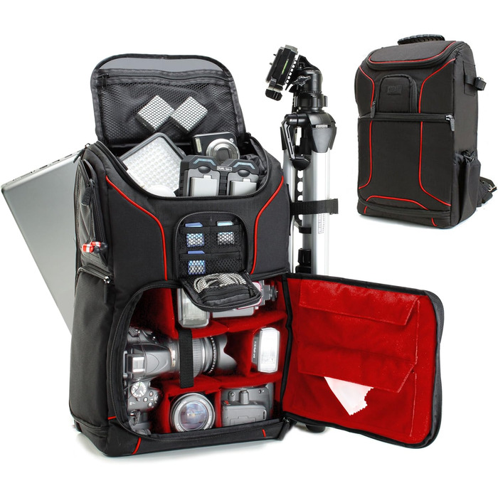 Рюкзак для камери USA Gear DSLR з відділенням для ноутбука 43,18 см, водонепроникний, з кріпленням для штатива (червоний)