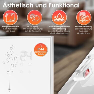 KESSER® Infrared Heater - Energy-Saving Infrared Standing Unit & Wall Mounting Electric Heater 700W with Remote Control, Thermostat & App Control, Electric Heating Panel, Heater Convector, Standing Feet, 700W, White