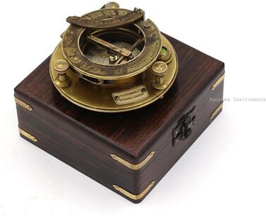 Roorkee Instruments India Best Presents for Sailors/Vintage Brass Compass with Wooden Box/J.H. Steward Directional Magnet Compass for Navigation, Sundial, Pocket Compass for Camping, Hiking, Touring