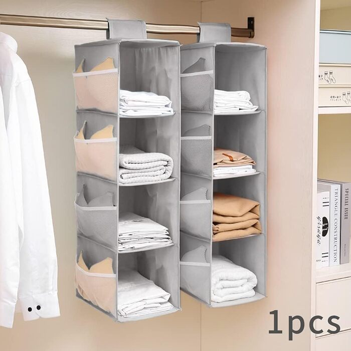 Настінна полиця-органайзер для шафи, сіра, 4 відділення, 12 кишень, 30x22.5x80 см